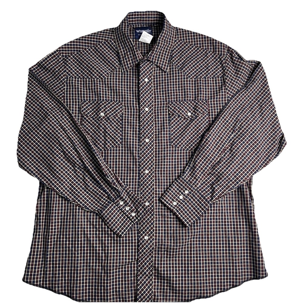 Wrangler Western Shirt Men's Extra Large XL Red Black Pearl Snap‎ Long Sleeve